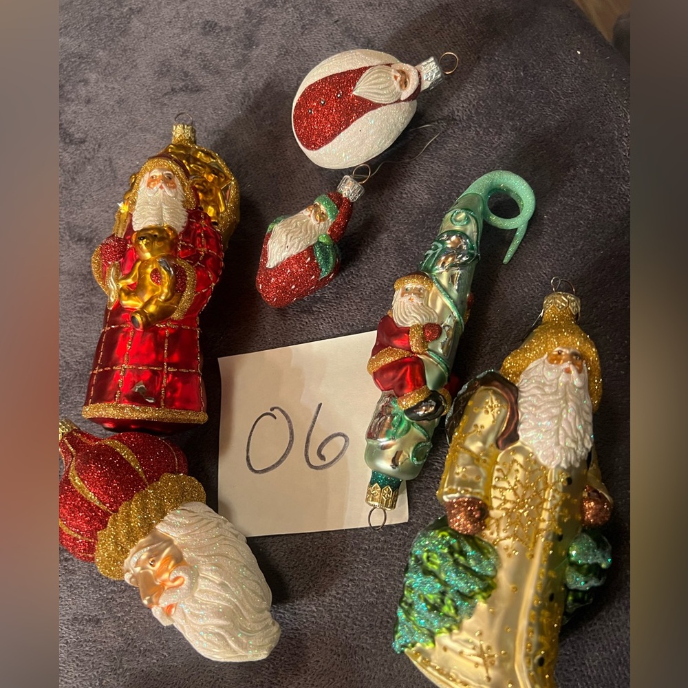 Lot of 6 Patricia Breen Santa Ornament Collection - Red, Gold, Green